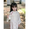 Áo dài mẹ bé gái Tết 2.026 vải gấm thọ dơi mềm mịn đính cúc bọc, giảm giá 229k 5