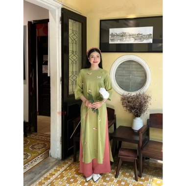 Áo Dài mẹ và bé cổ tròn đính nơ lụa - Thiết kế lễ Tết xinh đẹp, chỉ 240.000đ