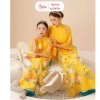 Áo dài mẹ và bé Cúc Vàng Mộc Trà 4 tà 2 lớp - Đính kết thủ công cao cấp, chỉ 339k