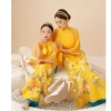 Áo dài mẹ và bé Cúc Vàng Mộc Trà 4 tà 2 lớp - Đính kết thủ công cao cấp, chỉ 339k 4