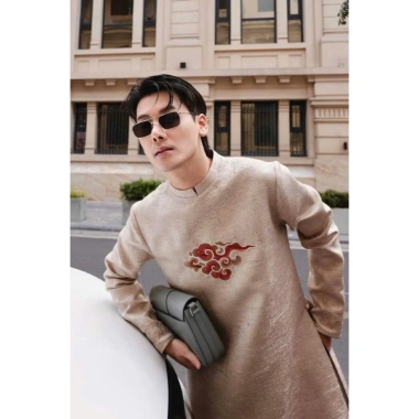 Áo Dài Nam Bảo Long Tafta Muối Tiêu Cao Cấp - Màu Be Ánh Vàng, Xanh Bạc Hà, Phom Đứng Lịch Lãm, Giá 404.000₫