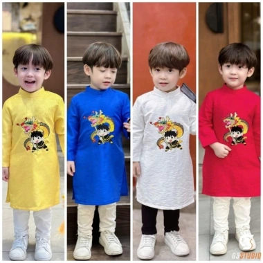 Áo dài nam bé trai đẹp chất tapta đũi mềm mại, họa tiết thêu cao cấp, thiết kế kèm ảnh thật, giảm giá 250.000đ