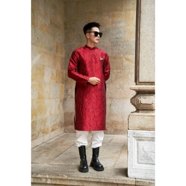 Áo dài Nam cách tân gấm cao cấp hoạ tiết Ly 3 màu - Trend Tết hiện đại Linh Sơn