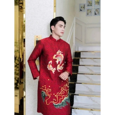 Áo dài nam cách tân hoa văn lý ngư chất tuyết mưa - Mặc Tết biểu diễn văn nghệ, giảm giá 349.000₫