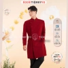 Áo dài nam cách tân Nhung truyền thống Tiệm 90 - May sẵn màu đỏ, đô vàng, xanh cho tiệc cưới lễ tết AD90.131