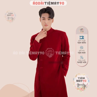Áo dài nam cách tân Nhung truyền thống Tiệm 90 - May sẵn màu đỏ, đô vàng, xanh cho tiệc cưới lễ tết AD90.131 3