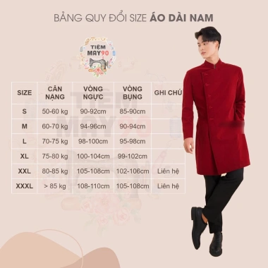 Áo dài nam cách tân Nhung truyền thống Tiệm 90 - May sẵn màu đỏ, đô vàng, xanh cho tiệc cưới lễ tết AD90.131 7