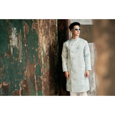 Áo dài nam cách tân vân nổi Ngữ Yên - Dáng xuông, tafta thanh lịch, 499k AD031