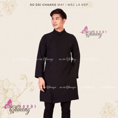 Áo Dài nam cách tân vàng đồng Chaang hở cúc dáng truyền thống giảm 20% ADC146