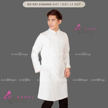 Áo Dài nam cách tân vàng đồng Chaang hở cúc dáng truyền thống giảm 20% ADC146