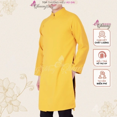 Áo Dài nam cách tân vàng đồng Chaang hở cúc dáng truyền thống giảm 20% ADC146