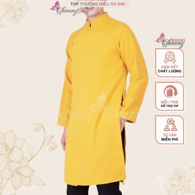 Áo Dài nam cách tân vàng đồng Chaang hở cúc dáng truyền thống giảm 20% ADC146