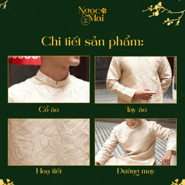 Áo dài nam dự tiệc Tết Khải Hưng vải gấm nổi cao cấp, form đứng lịch lãm - Ngọc Mai