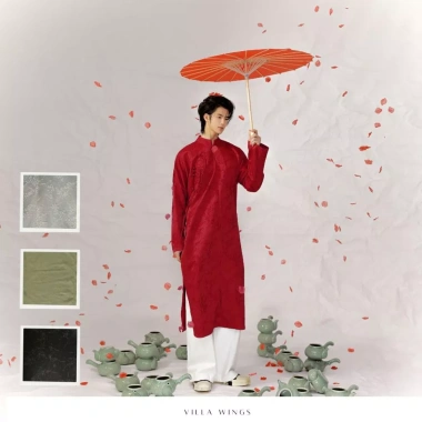 Áo dài nam gấm dệt cách tân Tết - Form đứng, dây tua rua ngực, chỉ 1,159,000₫