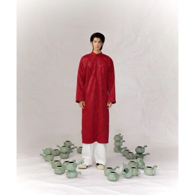 Áo dài nam gấm dệt cách tân Tết - Form đứng, dây tua rua ngực, chỉ 1,159,000₫