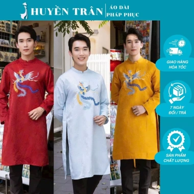 Áo dài nam Huyền Trân không quần vải gấm mềm cao cấp thêu họa tiết 3 màu 409.000₫