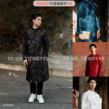 Áo dài nam Kỉ Hoa Gấm Thủy Mạc 90, xanh đỏ, AD90.253, tiệc cưới lễ Tết - 330.000₫
