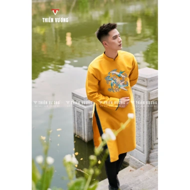 Áo dài nam sự kiện cuối năm Tết vàng thêu én chuẩn phom, giảm 20% - Giá chỉ 525.000₫, độc đáo, phong cách hiện đại 5