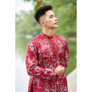 Áo dài nam sự kiện vân đá đỏ gấm cao cấp, form đứng, mặc Tết – Giao 4H, giá 406.000 | M.A.N
