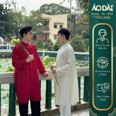 Áo Dài Nam Tết 2.026 Cách Tân Gấm Cành Đào Cúc Bấm, Form Cầu Vai - HAH THELABEL 399k