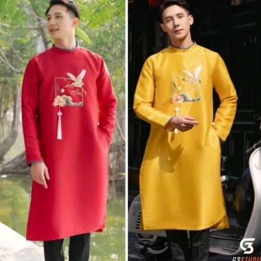 Áo dài nam tết đỏ thêu hoa cao cấp, chất liệu tapta, giá rẻ 590k