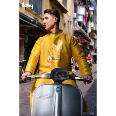 Áo dài nam tết đỏ thêu hoa cao cấp, chất liệu tapta, giá rẻ 590k