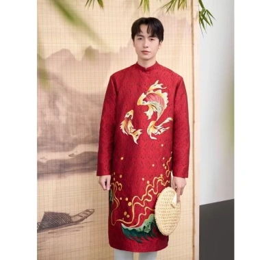 Áo dài nam thêu thiết kế cao cấp 4 mùa, may kỹ, vải mềm thoáng mát, phù hợp lễ hội, giá sỉ 580.000 VND