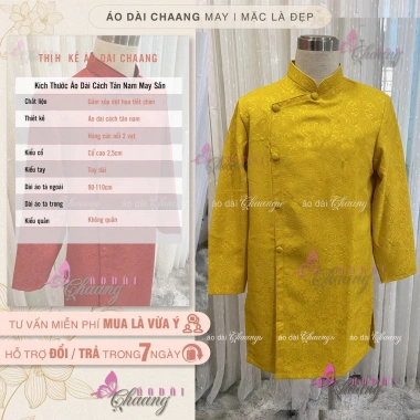 Áo dài nam vàng truyền thống Chaang May vải gấm cao cấp dự tiệc cưới lễ tết ADC130