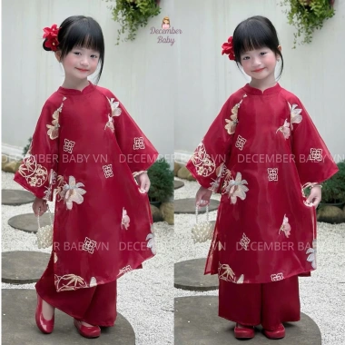 Áo dài Ngọc Diên bé gái vải tơ thêu 4 tà và quần lụa ngọc trai dày dặn, lễ tết giá ưu đãi 245k