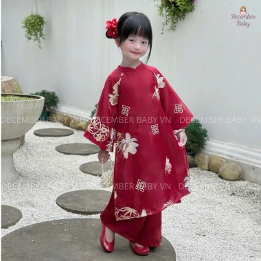 Áo dài Ngọc Diên bé gái vải tơ thêu 4 tà và quần lụa ngọc trai dày dặn, lễ tết giá ưu đãi 245k