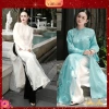 Áo Dài NGUYỆT LINH Tết Tay Dài Dáng Dài 4 Tà - Tơ Thêu Hoạ Tiết Bánh In