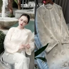 Áo Dài NGUYỆT LINH Tết Tay Dài Dáng Dài 4 Tà - Tơ Thêu Hoạ Tiết Bánh In 5