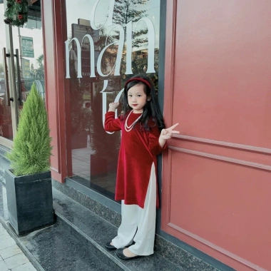 Áo Dài Nhung Bé Gái + Quần Lụa 3 Màu - Giá ưu đãi 179.000, mềm mại sang trọng 6