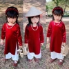 Áo Dài Nhung Bé Gái + Quần Lụa 3 Màu - Giá ưu đãi 179.000, mềm mại sang trọng 8