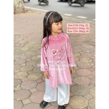 Áo dài nhung bé gái siêu xinh đồ Tết, giảm giá, chỉ 149.000₫ 2