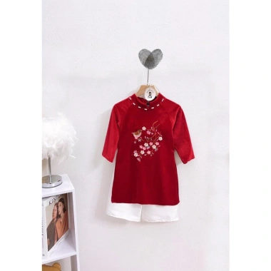 Áo dài nhung bé gái siêu xinh đồ Tết, giảm giá, chỉ 149.000₫ 4