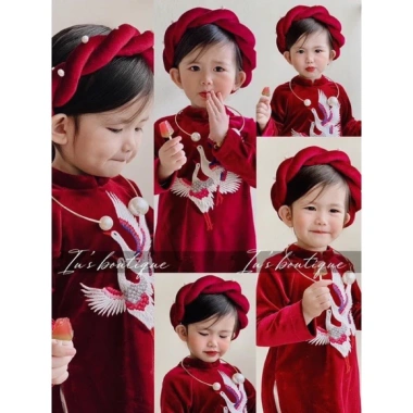 Áo dài nhung bé gái siêu xinh đồ Tết, giảm giá, chỉ 149.000₫ 10
