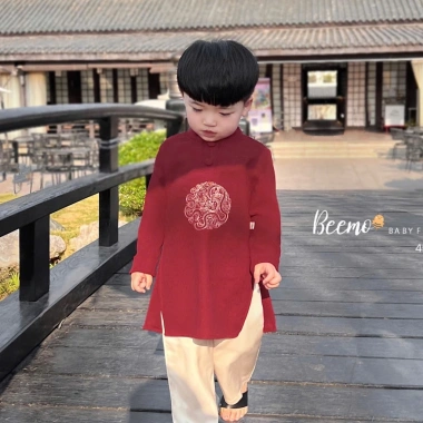 Áo dài nhung bé trai thêu rồng Tết, set quần suông lụa Beemo - Giá giảm còn 245.000đ, mềm mại sang trọng