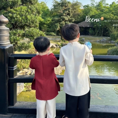 Áo dài nhung bé trai thêu rồng Tết, set quần suông lụa Beemo - Giá giảm còn 245.000đ, mềm mại sang trọng