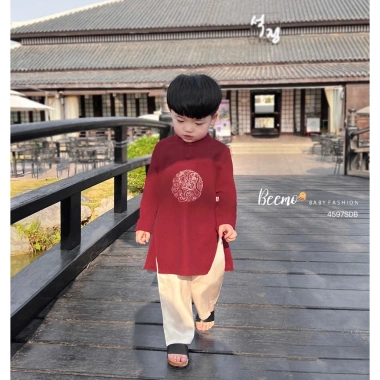 Áo dài nhung bé trai thêu rồng Tết, set quần suông lụa Beemo - Giá giảm còn 245.000đ, mềm mại sang trọng