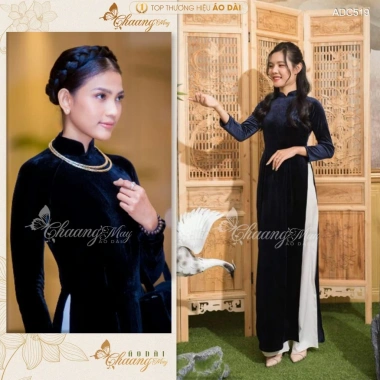 Áo dài nhung Chaang May ADC519 xanh than, co giãn 4 chiều, sẵn dự lễ - Giá 368k