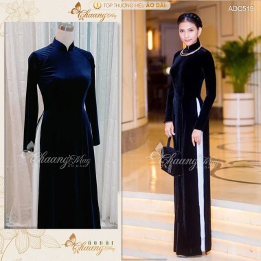 Áo dài nhung Chaang May ADC519 xanh than, co giãn 4 chiều, sẵn dự lễ - Giá 368k