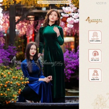 Áo dài nhung Chaang May ADC519 xanh than, co giãn 4 chiều, sẵn dự lễ - Giá 368k