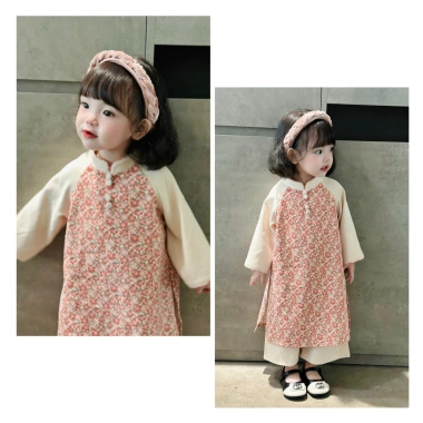 Áo dài nhung Hỏa Tốc Tết bé gái - BST Đậu Kids&Mom kèm bờm, giảm giá 275k