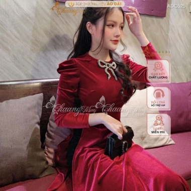 Áo dài nhung tay phồng Chanag ADC525 - Sang trọng, vải co giãn, may sẵn 368.436₫