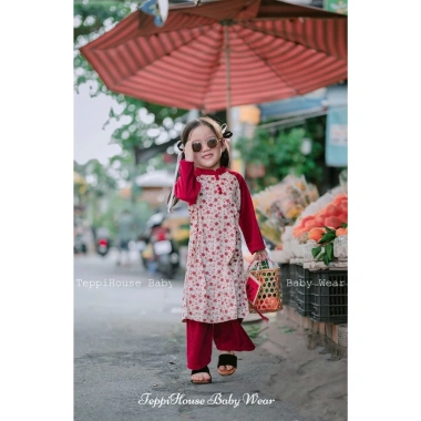 Áo dài nhung tex TEPPI HOUSE cho bé gái - BST Tết 2.025, cách tân, tặng bờm, 249.000đ