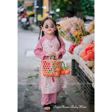 Áo dài nhung tex TEPPI HOUSE cho bé gái - BST Tết 2.025, cách tân, tặng bờm, 249.000đ