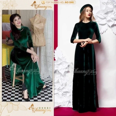 Áo dài nhung xanh rêu Chaang ADC526 may sẵn, vải co giãn, form đẹp sang trọng – 368.436₫