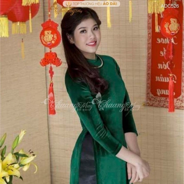Áo dài nhung xanh rêu Chaang ADC526 may sẵn, vải co giãn, form đẹp sang trọng – 368.436₫