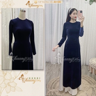 Áo dài nhung xanh rêu Chaang ADC526 may sẵn, vải co giãn, form đẹp sang trọng – 368.436₫